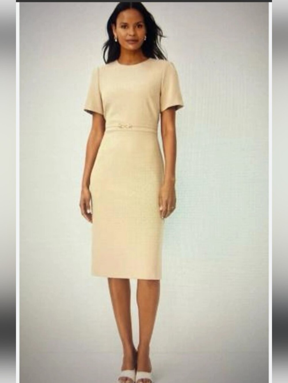 NWT Ann Taylor Front Buckle Nude Color Preppy Sheath Dress